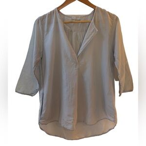 CP Shades Womens 3/4-Sleeve V-Neck Blouse Top Pockets Silk Blend Blue Small FLAW
